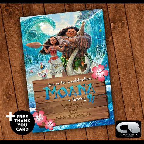 Moana Invitation With Thank You Card Digital Download Printable