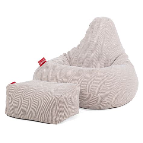 Lounge Pug Highback Gaming Bean Bag Chair Knit Herringbone Stone Beanbag Big Bertha Original Uk