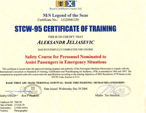 Stcw 95 Certificate – certificates templates free