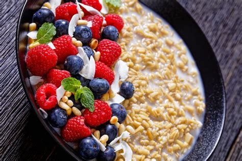 Hulled Whole Grain Oat Porridge With Berries Stock Image Image Of