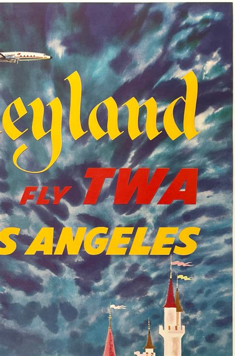 Original Vintage Poster Disneyland Fly Twa Los Angeles Moonliner