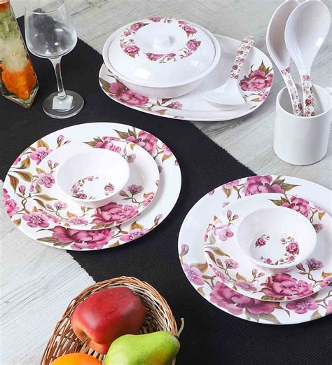 Buy Floral 33 Pcs White & Pink Melamine Dinnerware Set at 60% OFF by ...