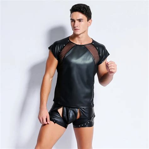 Sexy Plus Size Men Lingerie Top Tanks Male Latex Transparent Underwear