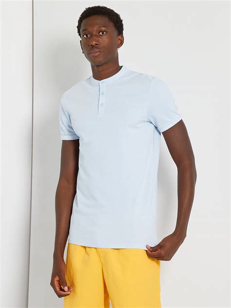 Polo Col Mao En Piqu De Coton Bleu Ciel Kiabi