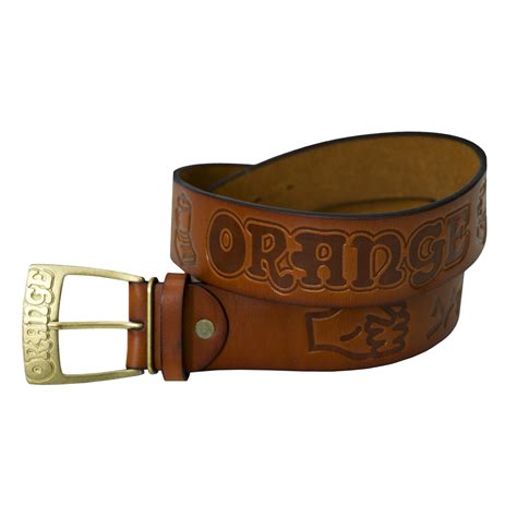 Embossed Leather Belt Orange Amps