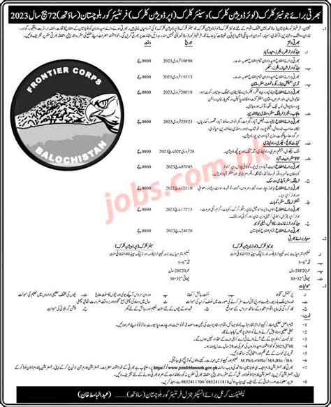 Fc Jobs 2023 Join Frontier Corps Fc All Pakistan Jobs And Recruitment