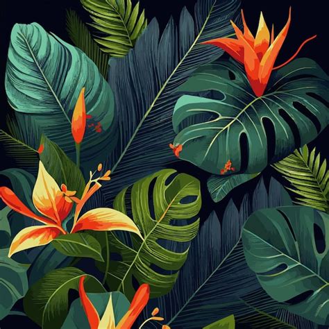 Fundo Verde Da Floresta Tropical Monstera Deixa Ramos De Folhas De