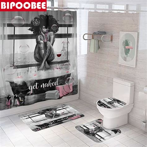 Get Naked Bathroom Curtain Bathtub Sexy Girl Bubble Red Wine Shower Curtains High Heels Bath