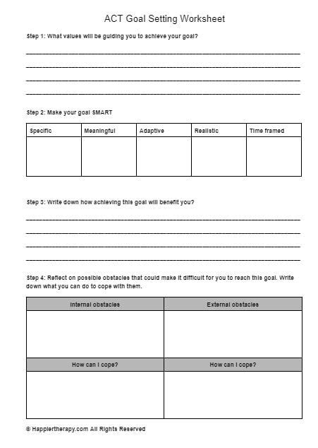 Act Goal Setting Worksheet Happiertherapy