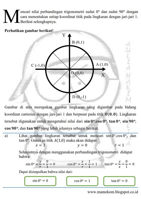 Mencari Nilai Perbandingan Trigonometri Sudut 0 Dan 90 Derajad