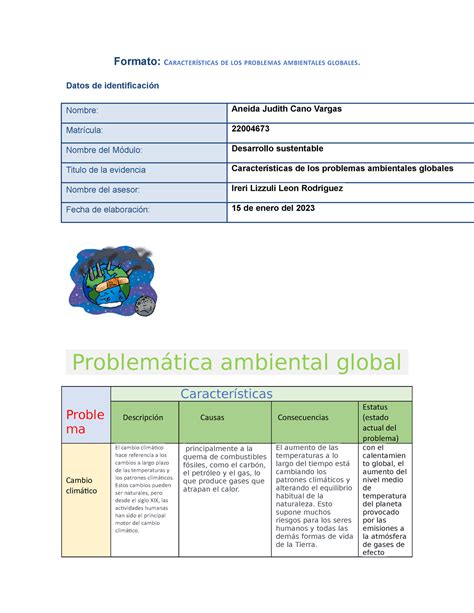 Cano Aneida Cuadro Sin Ptico Problemas Ambientales Formato