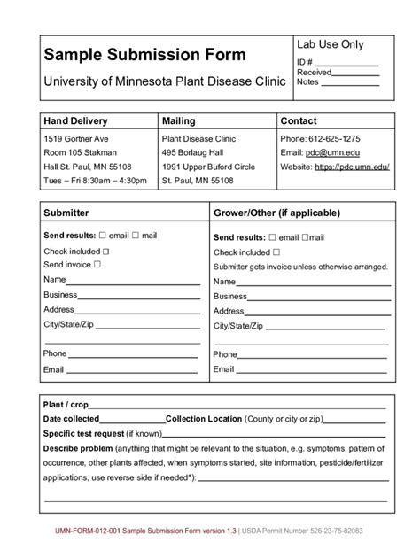 Fillable Online Pdc Umn Sample Submission Form Plant Disease Clinic