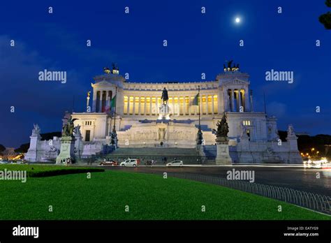 The Victor Emmanuel White Building By Night In Rome Italy Stock Photo