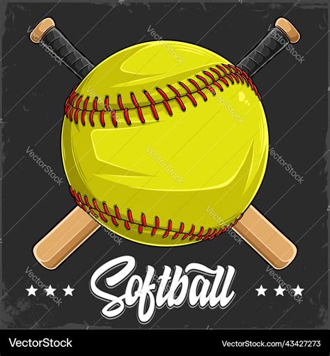 Hand drawn yellow softball ball with red lacing Vector Image