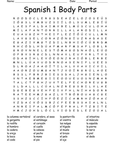 Spanish Body Parts Crossword WordMint 58 OFF