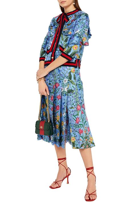 Gucci Pleated Printed Silk Twill Midi Skirt The Outnet