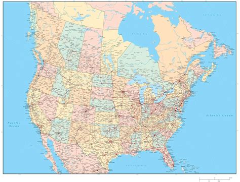 Drab Road Map Of Usa And Canada Free Vector - Www