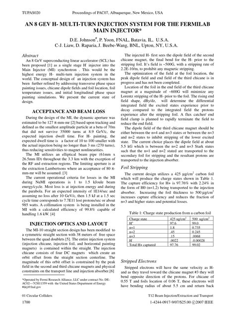 PDF An 8 GEV H Multi Turn Injection System For The Fermilab Main