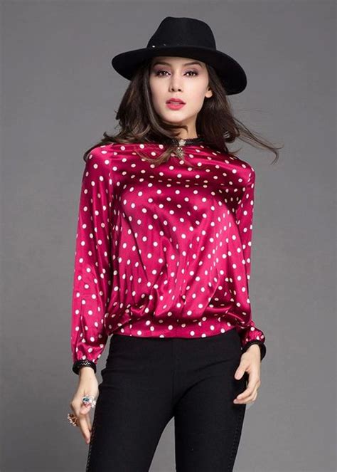 Pink Polka Dot Satin Blouse Red Satin Blouse Satin Blouse Blouse