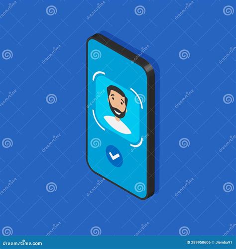 Isometric Phone with Face Id Technology on Display. Stock Vector