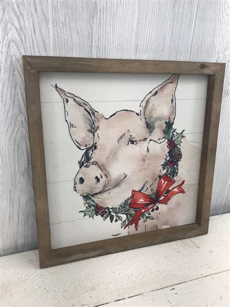 Wooden Christmas Pig Sign - Kelea's Florals