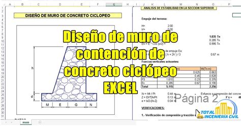 Hoja Excel De Diseño De Muro De Contención De Concreto Ciclópeo Diseño De Muro De Contención