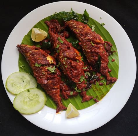 Mangalorean Style Mackerel Bangda Fish Masala Fry With Lemon Wedges