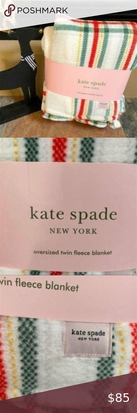 Kate Spade Oversized Twin Size Multicolored White Plaid Fleece Blanket