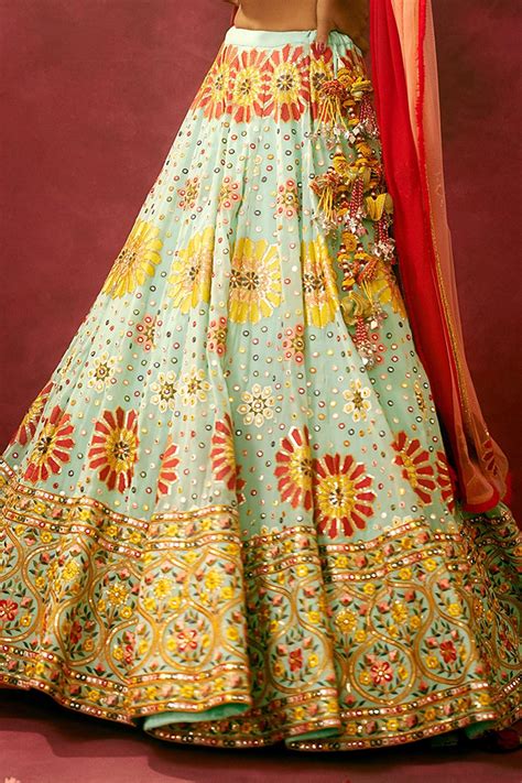 Buy Kaaisha By Shalini Blue Silk Georgette Lehenga Set Online Aza