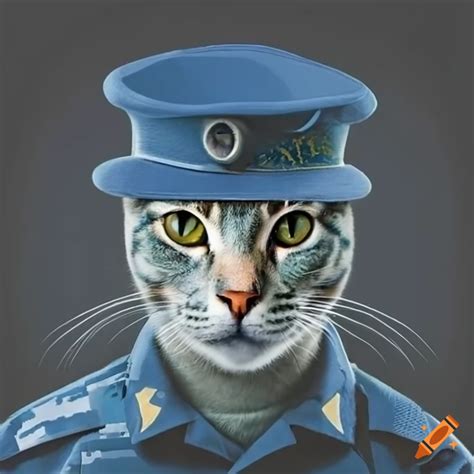 Cat Wearing A Blue Military Uniform On Craiyon