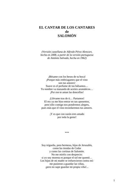 El Cantar De Los Cantares Alianza Literaria Udocz