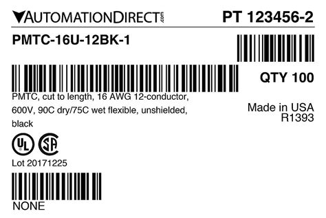 Power Control Bulk Cable 16 AWG Cut To Length PN PMTC 16U 12BK 1