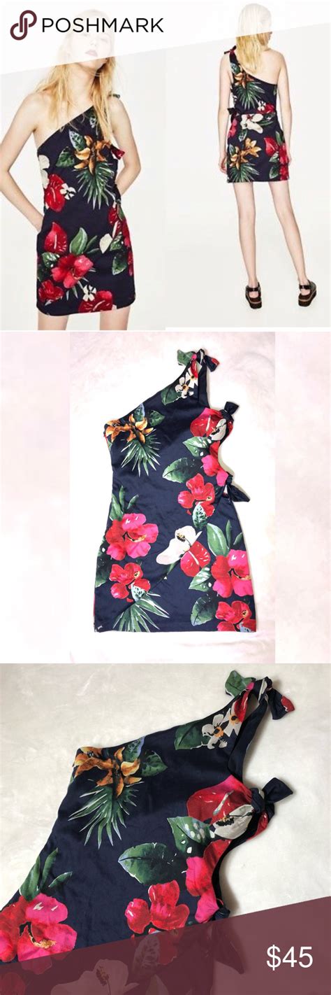 Nwt Zara Floral Tropical Print Wrap Side Tie Dress Tie Dress Dresses