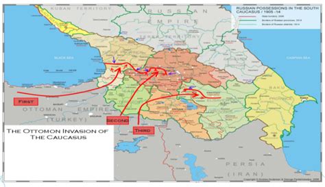 Map of the Invasion of the Ottoman Empire Army in the Caucasus War ...