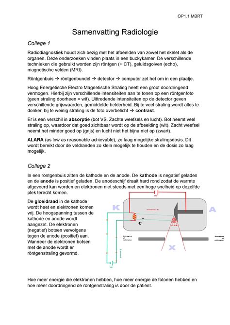 Samenvatting Radiodiagnostiek Mbrt Periode Jaar Samenvatting