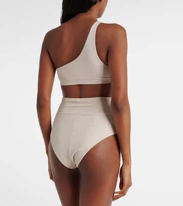 Ruched High Rise Lurex Bikini Bottoms In Silver Max Mara Mytheresa