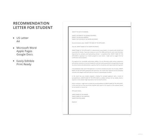 Free Recommendation Letter Template For Student In Microsoft Word