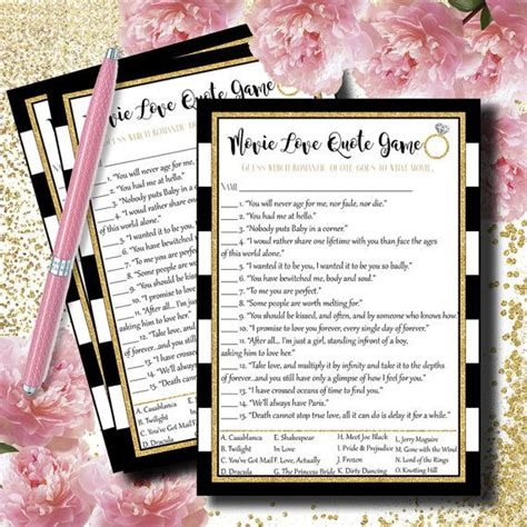 Movie Love Quote Match Game Printable Matchup Bridal Shower Game