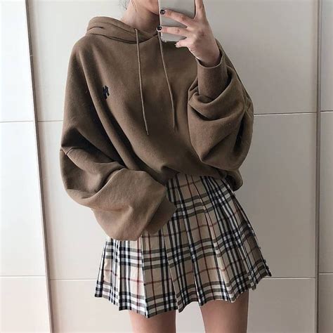 Oversized Hoodie And Plaid Skirt Outfit Ulzzang Plaid Skirt Outfit