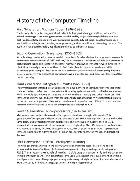 Generation Of Computers Timeline