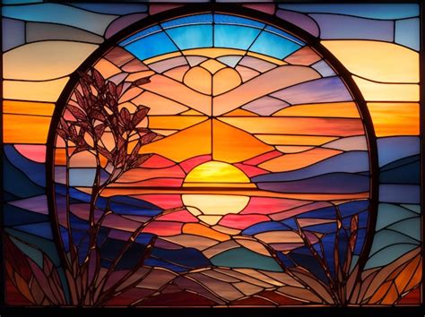 Premium Ai Image The Faux Stained Glass Design With The Sunset