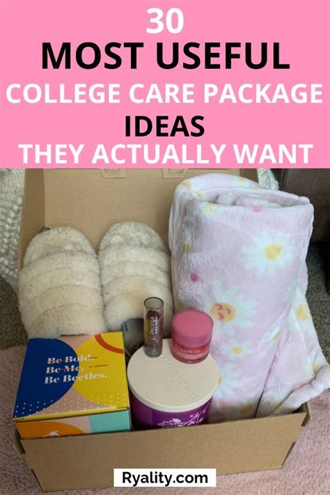 The Contents Of A College Care Package In A Box With Text Overlay That