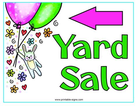 Cute Yard Sale Sign With Left Arrow Printable Signs