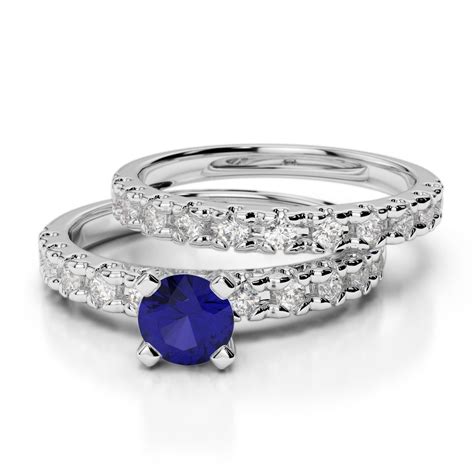 Gold Platinum Round Cut Sapphire And Diamond Bridal Set Ring Agdr 1144