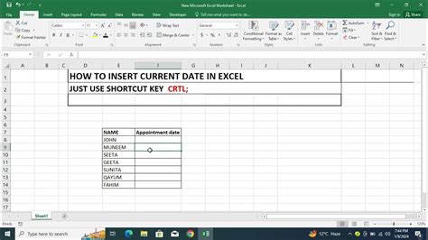 How To Insert Current Date With Shortcut Key In Excel Excel Exceltips Youtube