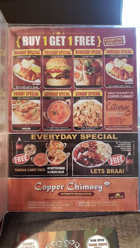 Menu At Copper Chimney Waterfall Centre Midrand Restaurant Midrand Waterfall Center