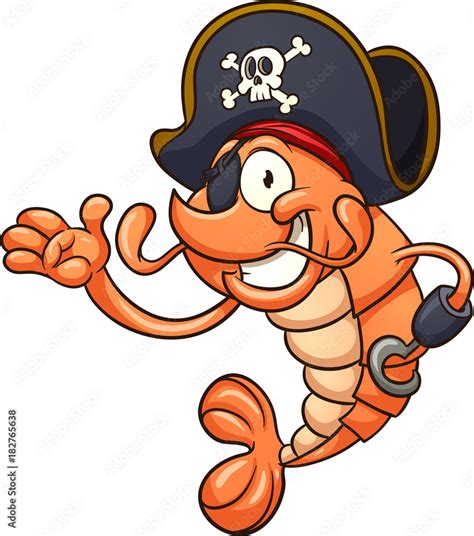 Happy Pirate Shrimp Vector Clip Art Illustration With Simple Gradients