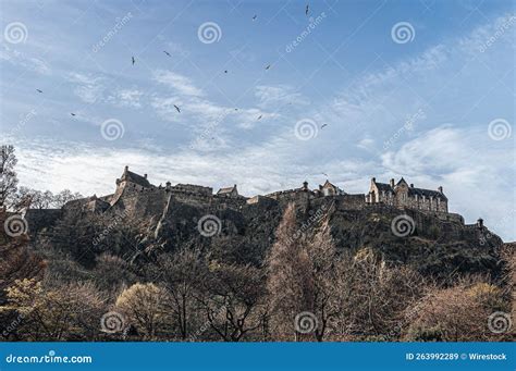 Ancient Edinburgh Castle from the Autumn Trees in the Morning Stock ...