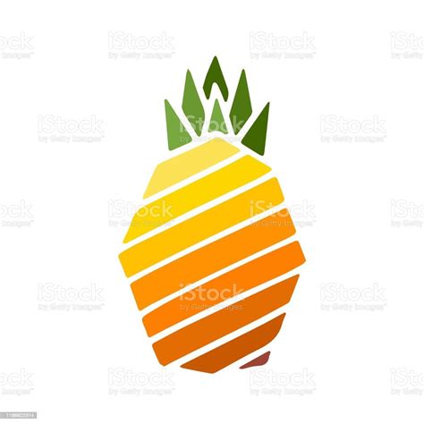 Bright Color Icon Of Pineapple Fruit With Leaf Isolated On White Background Sweet Tropical Fruit