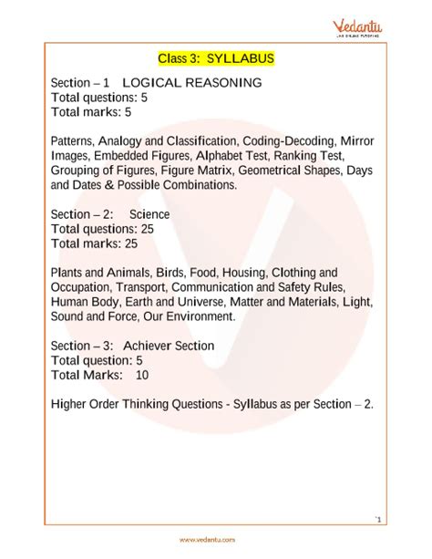 Nso Science Olympiad Class 3 Syllabus